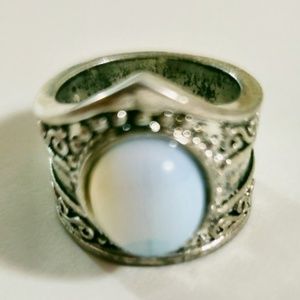Vintage Silver- White Opal women's designer ring.